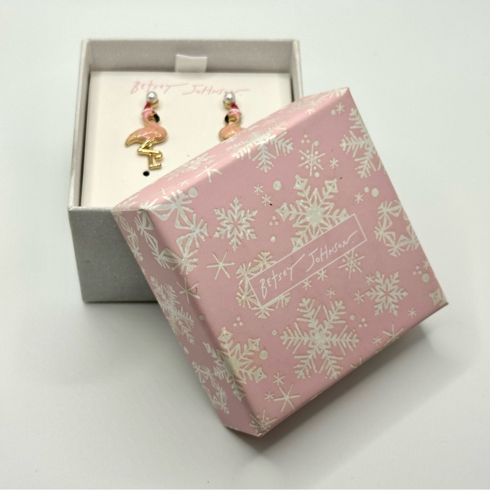 Betsey Johnson Christmas Pink Flamingo Earrings - Picture 3 of 4